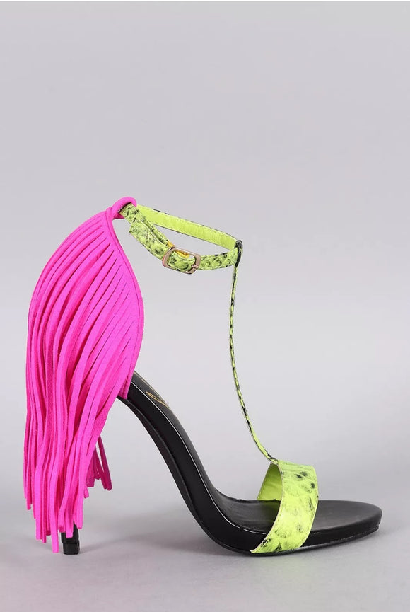 Pink fringe heels 