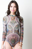 Sadie Semi-sheer Tribal Print Bodysuit