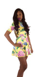 Ava Yellow Flower Print Back Lace Up Dress