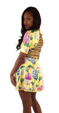 Ava Yellow Flower Print Back Lace Up Dress