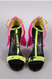 Privileged Pink and Yellow Fringe Open Toe Heels